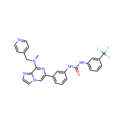 CN(Cc1ccncc1)c1nc(-c2cccc(NC(=O)Nc3cccc(C(F)(F)F)c3)c2)cn2ccnc12 ZINC000003820082