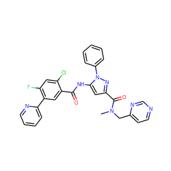 CN(Cc1ccncn1)C(=O)c1cc(NC(=O)c2cc(-c3ccccn3)c(F)cc2Cl)n(-c2ccccc2)n1 ZINC001772581818