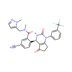 CN(Cc1ccnn1C)C(=O)c1cc(C#N)ccc1[C@@H]1C2=C(CCC2=O)N(c2cccc(C(F)(F)F)c2)C(=O)N1C ZINC001772580306