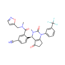 CN(Cc1ccno1)C(=O)c1cc(C#N)ccc1[C@@H]1C2=C(CCC2=O)N(c2cccc(C(F)(F)F)c2)C(=O)N1C ZINC001772578838