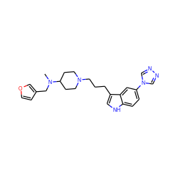 CN(Cc1ccoc1)C1CCN(CCCc2c[nH]c3ccc(-n4cnnc4)cc23)CC1 ZINC000013802490