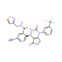 CN(Cc1ccon1)C(=O)c1cc(C#N)ccc1[C@@H]1C2=C(CCC2=O)N(c2cccc(C(F)(F)F)c2)C(=O)N1C ZINC001772640290