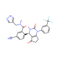 CN(Cc1cn[nH]c1)C(=O)c1cc(C#N)ccc1[C@@H]1C2=C(CCC2=O)N(c2cccc(C(F)(F)F)c2)C(=O)N1C ZINC001772645277