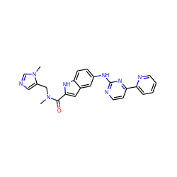 CN(Cc1cncn1C)C(=O)c1cc2cc(Nc3nccc(-c4ccccn4)n3)ccc2[nH]1 ZINC000144218407