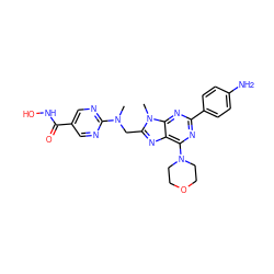 CN(Cc1nc2c(N3CCOCC3)nc(-c3ccc(N)cc3)nc2n1C)c1ncc(C(=O)NO)cn1 ZINC000653829409