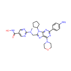 CN(Cc1nc2c(N3CCOCC3)nc(-c3ccc(N)cc3)nc2n1C1CCCC1)c1ncc(C(=O)NO)cn1 ZINC000653835438