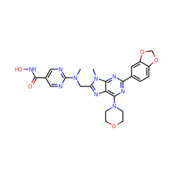 CN(Cc1nc2c(N3CCOCC3)nc(-c3ccc4c(c3)OCO4)nc2n1C)c1ncc(C(=O)NO)cn1 ZINC000653840609