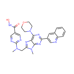 CN(Cc1nc2c(N3CCOCC3)nc(-c3cnc4ccccc4c3)nc2n1C)c1ncc(C(=O)NO)cn1 ZINC000653837831