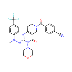 CN(Nc1nc2c(c(=O)n1N1CCOCC1)CN(C(=O)c1ccc(C#N)cc1)CC2)c1ccc(C(F)(F)F)cc1 ZINC001772570159