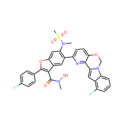 CN(O)C(=O)c1c(-c2ccc(F)cc2)oc2cc(N(C)S(C)(=O)=O)c(-c3ccc4c(n3)-c3cc5c(F)cccc5n3CO4)cc12 ZINC000218306423