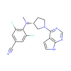 CN(c1c(F)cc(C#N)cc1F)[C@@H]1CCN(c2ncnc3[nH]ccc23)C1 ZINC000143066830