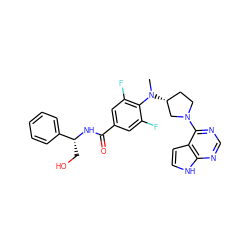 CN(c1c(F)cc(C(=O)N[C@H](CO)c2ccccc2)cc1F)[C@@H]1CCN(c2ncnc3[nH]ccc23)C1 ZINC000219675604