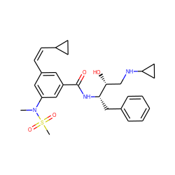 CN(c1cc(/C=C\C2CC2)cc(C(=O)N[C@@H](Cc2ccccc2)[C@H](O)CNC2CC2)c1)S(C)(=O)=O ZINC000014960416