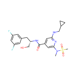 CN(c1cc(C(=O)N[C@H](CO)Cc2cc(F)cc(F)c2)cc(NCC2CC2)n1)S(C)(=O)=O ZINC000028706452