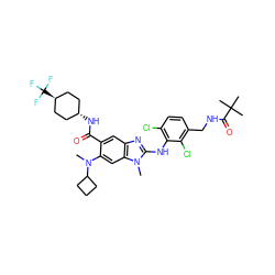 CN(c1cc2c(cc1C(=O)N[C@H]1CC[C@H](C(F)(F)F)CC1)nc(Nc1c(Cl)ccc(CNC(=O)C(C)(C)C)c1Cl)n2C)C1CCC1 ZINC000261080517