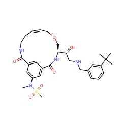 CN(c1cc2cc(c1)C(=O)N[C@H]([C@H](O)CNCc1cccc(C(C)(C)C)c1)COC/C=C/CCNC2=O)S(C)(=O)=O ZINC000084759553