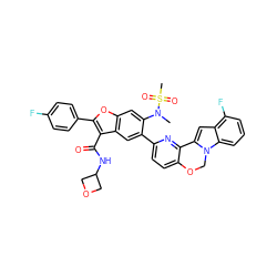 CN(c1cc2oc(-c3ccc(F)cc3)c(C(=O)NC3COC3)c2cc1-c1ccc2c(n1)-c1cc3c(F)cccc3n1CO2)S(C)(=O)=O ZINC000218306340