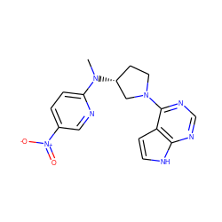 CN(c1ccc([N+](=O)[O-])cn1)[C@@H]1CCN(c2ncnc3[nH]ccc23)C1 ZINC000149040759