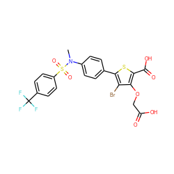 CN(c1ccc(-c2sc(C(=O)O)c(OCC(=O)O)c2Br)cc1)S(=O)(=O)c1ccc(C(F)(F)F)cc1 ZINC000014955147