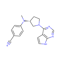 CN(c1ccc(C#N)cc1)[C@@H]1CCN(c2ncnc3[nH]ccc23)C1 ZINC000142164832