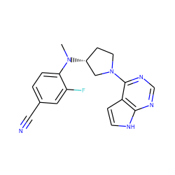 CN(c1ccc(C#N)cc1F)[C@@H]1CCN(c2ncnc3[nH]ccc23)C1 ZINC000141924756