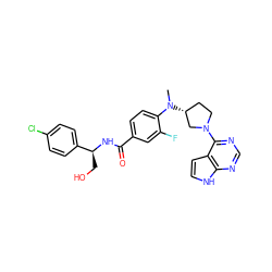 CN(c1ccc(C(=O)N[C@@H](CO)c2ccc(Cl)cc2)cc1F)[C@@H]1CCN(c2ncnc3[nH]ccc23)C1 ZINC000143303741