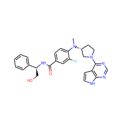 CN(c1ccc(C(=O)N[C@@H](CO)c2ccccc2)cc1F)[C@@H]1CCN(c2ncnc3[nH]ccc23)C1 ZINC000143304081