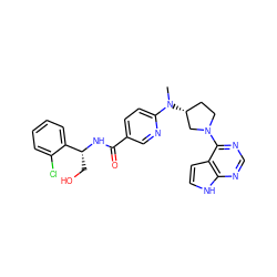 CN(c1ccc(C(=O)N[C@H](CO)c2ccccc2Cl)cn1)[C@@H]1CCN(c2ncnc3[nH]ccc23)C1 ZINC001772621877