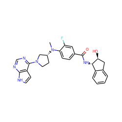 CN(c1ccc(C(=O)N[C@H]2c3ccccc3C[C@@H]2O)cc1F)[C@@H]1CCN(c2ncnc3[nH]ccc23)C1 ZINC000149044488