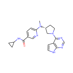 CN(c1ccc(C(=O)NC2CC2)cn1)[C@@H]1CCN(c2ncnc3[nH]ccc23)C1 ZINC000143202711