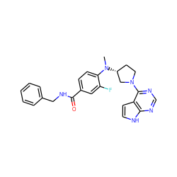 CN(c1ccc(C(=O)NCc2ccccc2)cc1F)[C@@H]1CCN(c2ncnc3[nH]ccc23)C1 ZINC000149045437