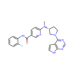 CN(c1ccc(C(=O)Nc2ccccc2F)cn1)[C@@H]1CCN(c2ncnc3[nH]ccc23)C1 ZINC000141997823