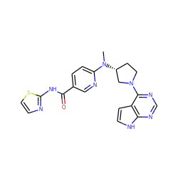 CN(c1ccc(C(=O)Nc2nccs2)cn1)[C@@H]1CCN(c2ncnc3[nH]ccc23)C1 ZINC000149044953