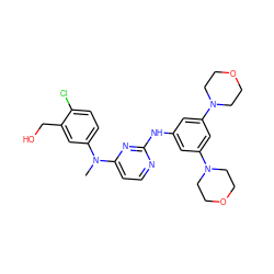 CN(c1ccc(Cl)c(CO)c1)c1ccnc(Nc2cc(N3CCOCC3)cc(N3CCOCC3)c2)n1 ZINC000071317015