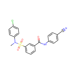 CN(c1ccc(Cl)cc1)S(=O)(=O)c1cccc(C(=O)Nc2ccc(C#N)cc2)c1 ZINC000169311653