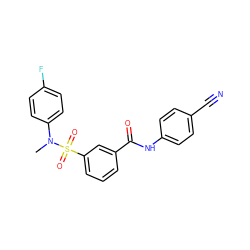 CN(c1ccc(F)cc1)S(=O)(=O)c1cccc(C(=O)Nc2ccc(C#N)cc2)c1 ZINC000169310063