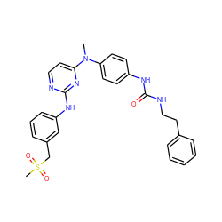 CN(c1ccc(NC(=O)NCCc2ccccc2)cc1)c1ccnc(Nc2cccc(CS(C)(=O)=O)c2)n1 ZINC000014945149