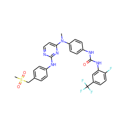 CN(c1ccc(NC(=O)Nc2cc(C(F)(F)F)ccc2F)cc1)c1ccnc(Nc2ccc(CS(C)(=O)=O)cc2)n1 ZINC000014945136