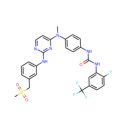 CN(c1ccc(NC(=O)Nc2cc(C(F)(F)F)ccc2F)cc1)c1ccnc(Nc2cccc(CS(C)(=O)=O)c2)n1 ZINC000014945134