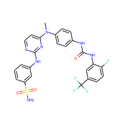 CN(c1ccc(NC(=O)Nc2cc(C(F)(F)F)ccc2F)cc1)c1ccnc(Nc2cccc(S(N)(=O)=O)c2)n1 ZINC000014945139