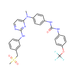 CN(c1ccc(NC(=O)Nc2ccc(OC(F)(F)F)cc2)cc1)c1ccnc(Nc2cccc(CS(C)(=O)=O)c2)n1 ZINC000014945145