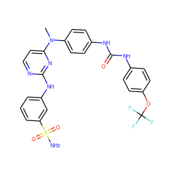 CN(c1ccc(NC(=O)Nc2ccc(OC(F)(F)F)cc2)cc1)c1ccnc(Nc2cccc(S(N)(=O)=O)c2)n1 ZINC000003925087