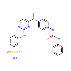 CN(c1ccc(NC(=O)Nc2ccccc2)cc1)c1ccnc(Nc2cccc(S(N)(=O)=O)c2)n1 ZINC000014945131