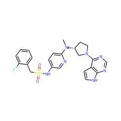 CN(c1ccc(NS(=O)(=O)Cc2ccccc2F)cn1)[C@@H]1CCN(c2ncnc3[nH]ccc23)C1 ZINC000149047866