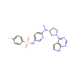 CN(c1ccc(NS(=O)(=O)c2ccc(F)cc2)cn1)[C@@H]1CCN(c2ncnc3[nH]ccc23)C1 ZINC000149060005