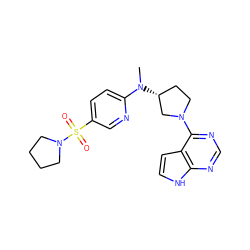 CN(c1ccc(S(=O)(=O)N2CCCC2)cn1)[C@@H]1CCN(c2ncnc3[nH]ccc23)C1 ZINC000149055802