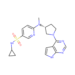 CN(c1ccc(S(=O)(=O)NC2CC2)cn1)[C@@H]1CCN(c2ncnc3[nH]ccc23)C1 ZINC000149061121