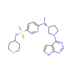 CN(c1ccc(S(=O)(=O)NC2CCOCC2)cn1)[C@@H]1CCN(c2ncnc3[nH]ccc23)C1 ZINC000149055532