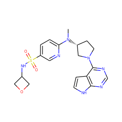 CN(c1ccc(S(=O)(=O)NC2COC2)cn1)[C@@H]1CCN(c2ncnc3[nH]ccc23)C1 ZINC000149054587