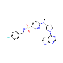 CN(c1ccc(S(=O)(=O)NCc2ccc(F)cc2)cn1)[C@@H]1CCN(c2ncnc3[nH]ccc23)C1 ZINC000149059247